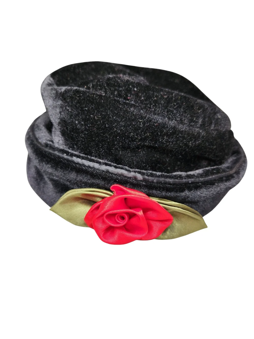 Toby NYC Girls Black Velvet Cloche Hat Red Rose Size 4-6T